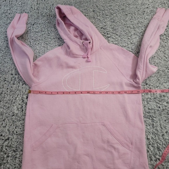 Champion Hoodie Womens Small Pink Sweater Sweatshirt Sleeve Big Logo Pullover - Picture 4 of 7
